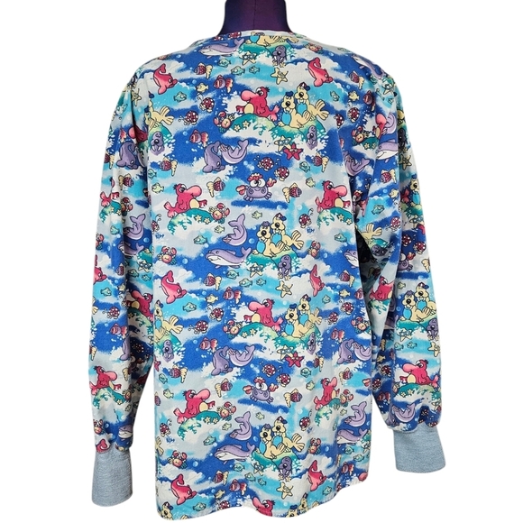 Vintage Crest Cartoon Dolphin Ocean Warm Up Scrub Top Size Large Unisex V17 - Picture 5 of 11